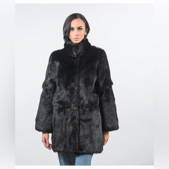 Scandinavian Fur Company black fur coat real Rabbit fur coat. Medium - Picture 11 of 14